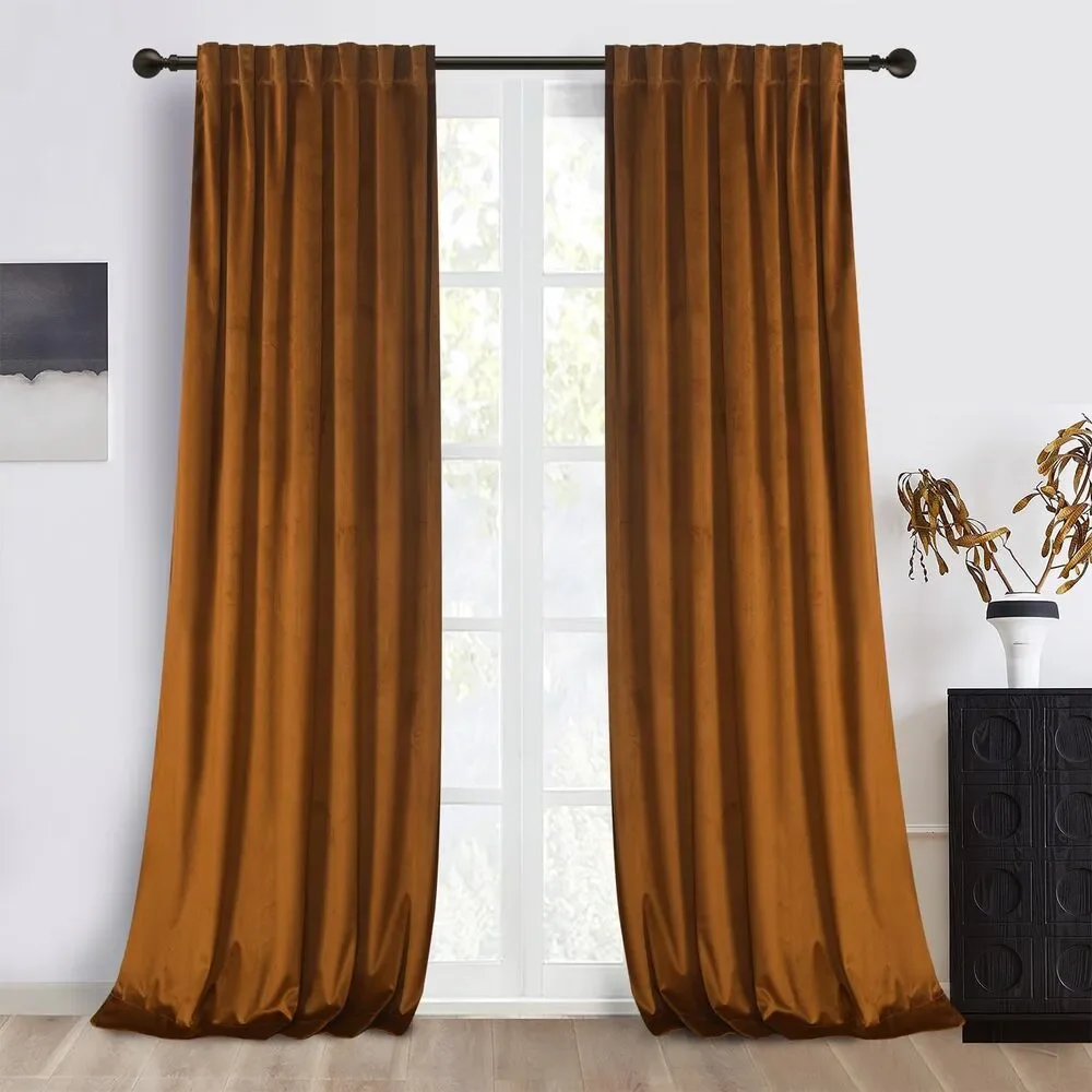 Luxury Soft Brown Velvet Curtains 96 inches